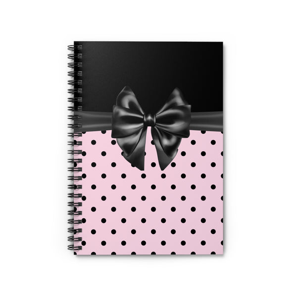 Small Spiral Notebook, 6x8in-Glam Black Bow-Soft Pink-Black Polka Dots