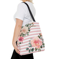 Tote Bag-Pink Cream Floral Dream-Stripes