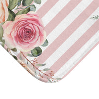 Bath Mat-Pink Cream Floral Dream-Stripes