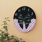 Acrylic Wall Clock-Glam Black Bow-Soft Pink-Black Polka Dots