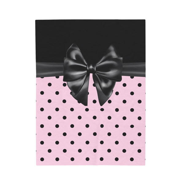 Velveteen Plush Blanket-Glam Black Bow-Soft Pink-Black Polka Dots