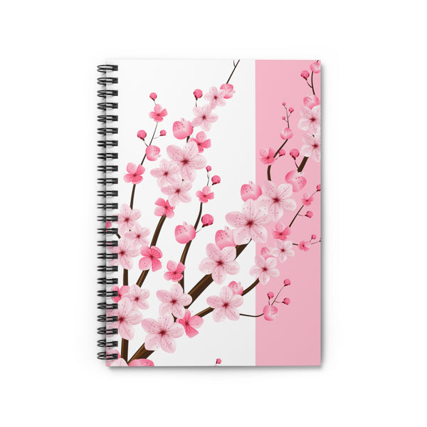 Small Spiral Notebook, 6x8in-Pink Floral Blossoms-White & Pink