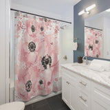 Shower Curtains-Rose Gold-Pink Floral-Paint Splatter