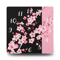 Acrylic Wall Clock-Pink Floral Blossoms-Pink & Black