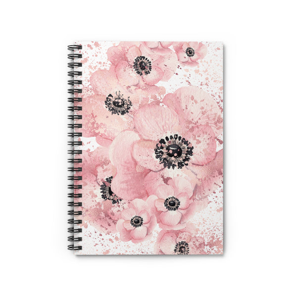 Small Spiral Notebook, 6x8in-Rose Gold-Pink Floral-Paint Splatter