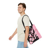 Tote Bag-Pink Floral Blossoms-Pink & Black