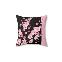 Square Pillow-Pink Floral Blossoms-Black & Pink