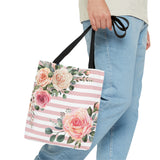Tote Bag-Pink Cream Floral Dream-Stripes