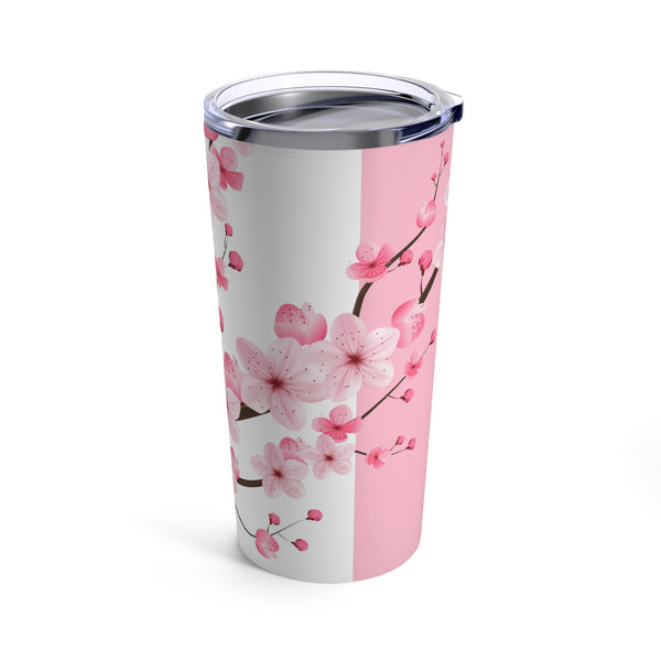 Tumbler 20oz-Pink Floral Blossoms-Pink & White