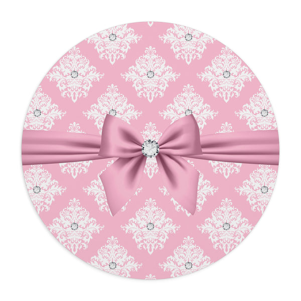 Mouse Pad-Glam Pink Mauve Bow-White Damask Diamonds