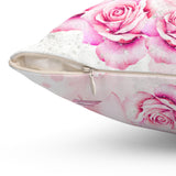 Square Pillow - Pink Blush & Roses Perfume Bottle - Blessed