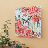 Acrylic Wall Clock-Luscious Pink Floral-Gold Trim