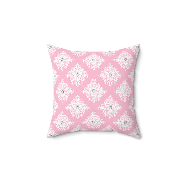 Square Pillow-Glam Pink Mauve-White Damask Diamonds