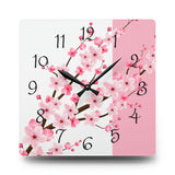 Acrylic Wall Clock-Pink Floral Blossoms-Pink & White