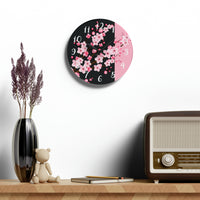 Acrylic Wall Clock-Pink Floral Blossoms-Pink & Black