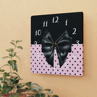 Acrylic Wall Clock-Glam Black Bow-Soft Pink-Black Polka Dots