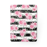 Clipboard-Pretty Pink Floral Roses-Black Stripes