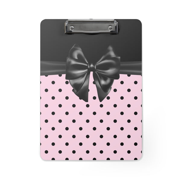 Clipboard-Glam Black Bow-Soft Pink-Black Polka Dots