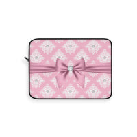 Laptop Sleeve-Glam Pink Mauve Bow-White Damask Diamonds