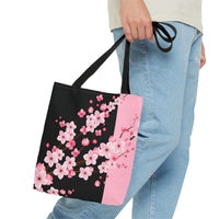 Tote Bag-Pink Floral Blossoms-Pink & Black