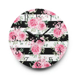 Acrylic Wall Clock-Pretty Pink Floral Roses-Black Stripes