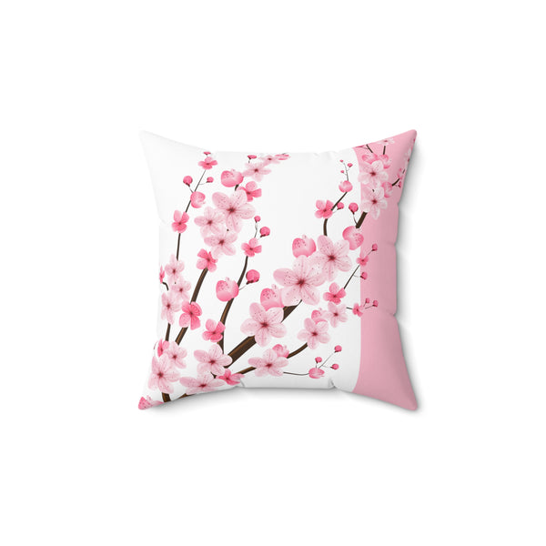 Square Pillow-Pink Floral Blossoms-White & Pink