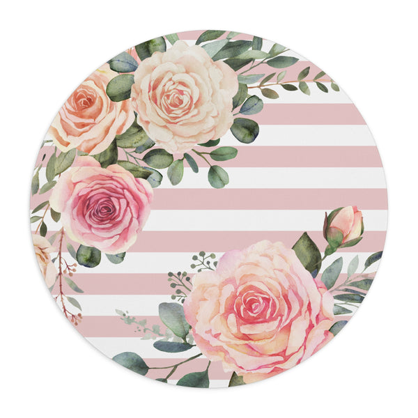 Mouse Pad-Pink Cream Floral Dream-Stripes