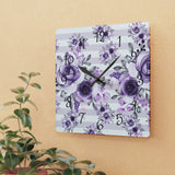 Acrylic Wall Clock-Soft Purple Floral-Soft Purple Horizontal Stripes-White