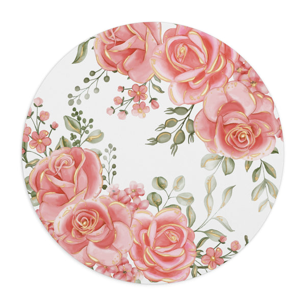 Mouse Pad-Luscious Pink Floral-Gold Trim