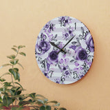 Acrylic Wall Clock-Soft Purple Floral-Soft Purple Horizontal Stripes-White