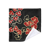 Towel Set-Elegant Red Floral-Black Gold Trim