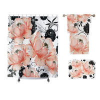 Towel Set-Pink Peach Floral-Black Stencil-Glitter Diamonds