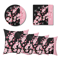 Square Pillow-Pink Floral Blossoms-Black & Pink