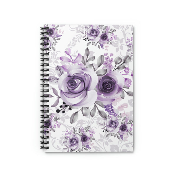 Small Spiral Notebook, 6x8in-Soft Purple-Floral Stencil-White