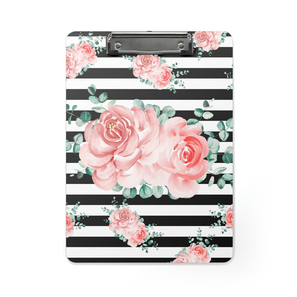 Clipboard-Lush Pink Floral-Black Horizontal Stripes-White
