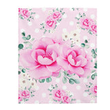 Velveteen Plush Blanket-Magenta Pink Floral-White Polka Dots-Pink