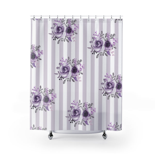 Shower Curtains-Stormy Purple-Floral Pinstripes