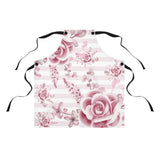 Apron-Soft Pink Floral Mauve-Horizontal Stripes-White