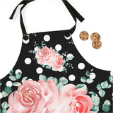 Apron-Lush Pink Floral-White Polka Dots-Black