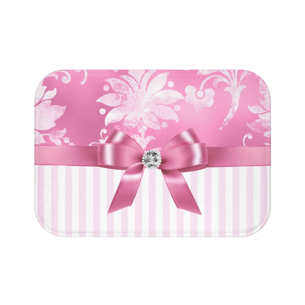 Bath Mat-Glam Pink Bow-Pink White Stencil-Pink White Pinstripes