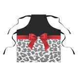 Apron-Glam Red Bow-Grey Leopard-Black