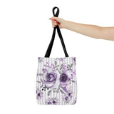 Tote Bag-Soft Purple Floral-Purple Pinstripes-White