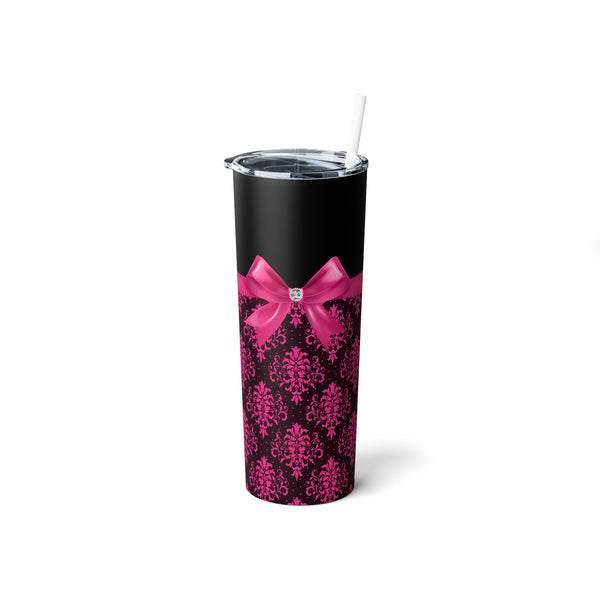 Skinny Tumbler, 20oz-Glam Passion Pink Bow-Passion Pink Lace-Black