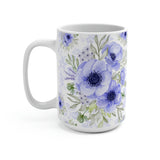 Coffee Mug 15oz-Soft Blue Floral-Soft Blue Stencil-White