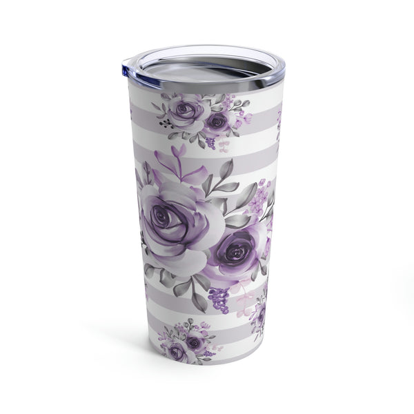 Tumbler 20oz-Soft Purple Floral-Soft Purple Horizontal Stripes-White