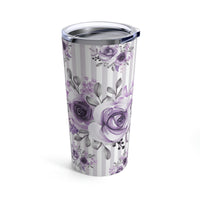 Tumbler 20oz-Soft Purple Floral-Purple Pinstripes-White