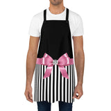 Apron-Glam Pink Bow-Black White Pinstripes-Black