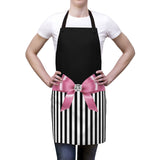Apron-Glam Pink Bow-Black White Pinstripes-Black