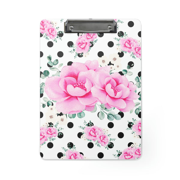 Clipboard-Magenta Pink Floral-Black Polka Dots-White
