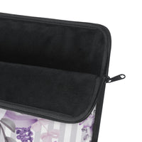 Laptop Sleeve-Soft Purple Floral-Purple Pinstripes-White